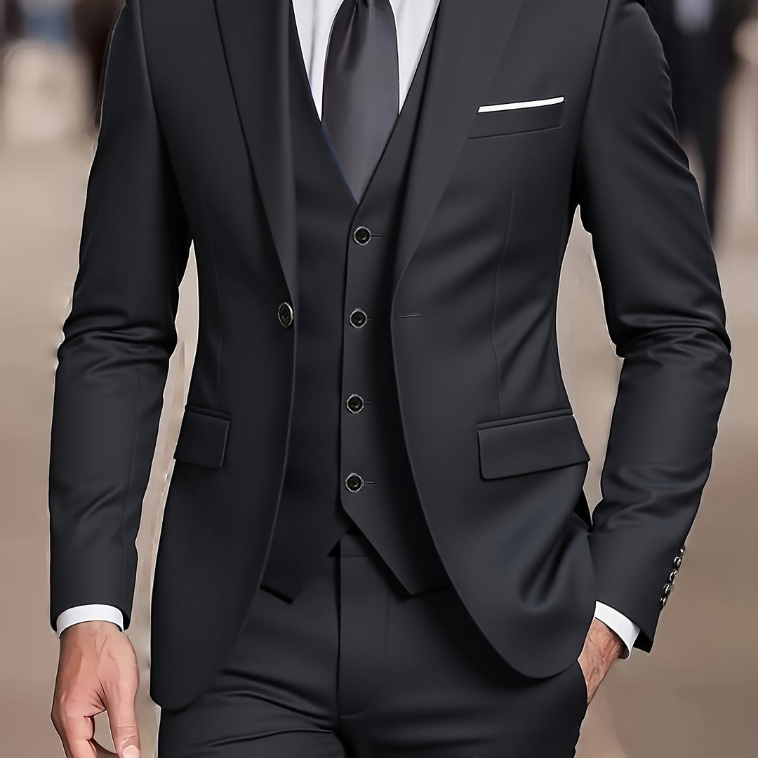Heren driedelig pak in zwart, Tailored klassiek