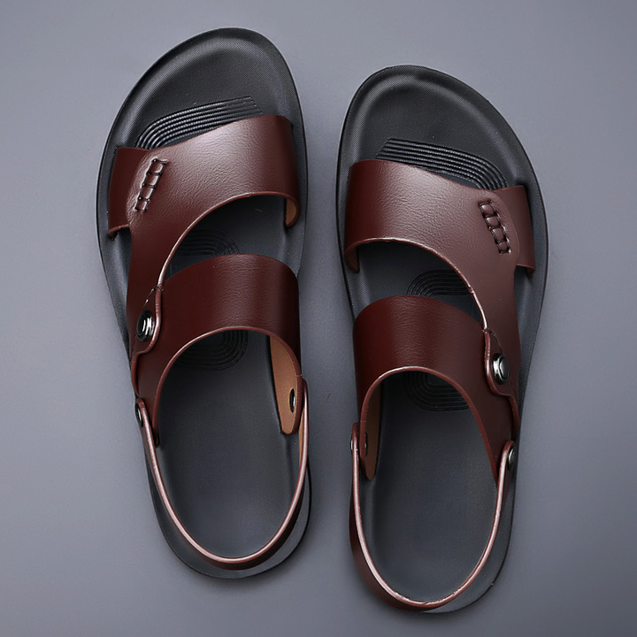 Heren Dubbele Bandjes Sandalen - Verstelbare Achterband - Bruin
