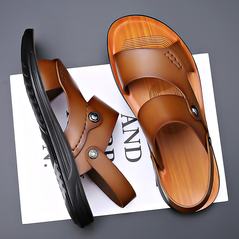 Heren Dubbele Bandjes Sandalen - Verstelbare Achterband