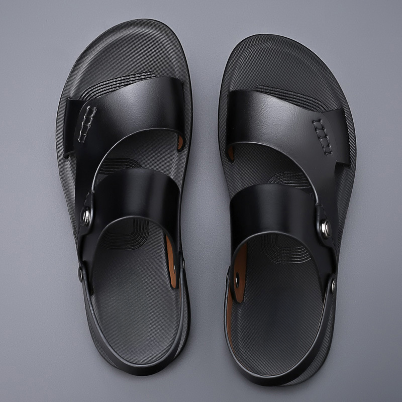 Heren Dubbele Bandjes Sandalen - Verstelbare Achterband - Zwart