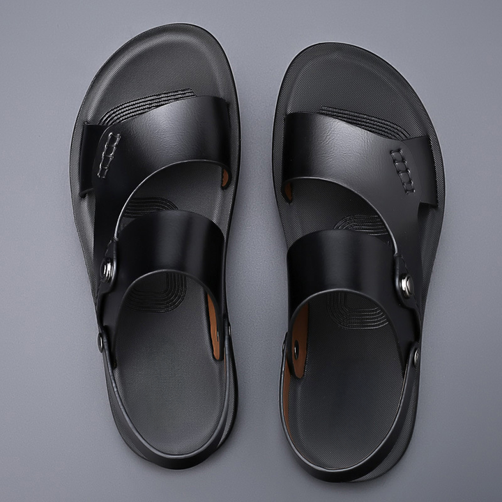 Heren Dubbele Bandjes Sandalen - Verstelbare Achterband - Zwart