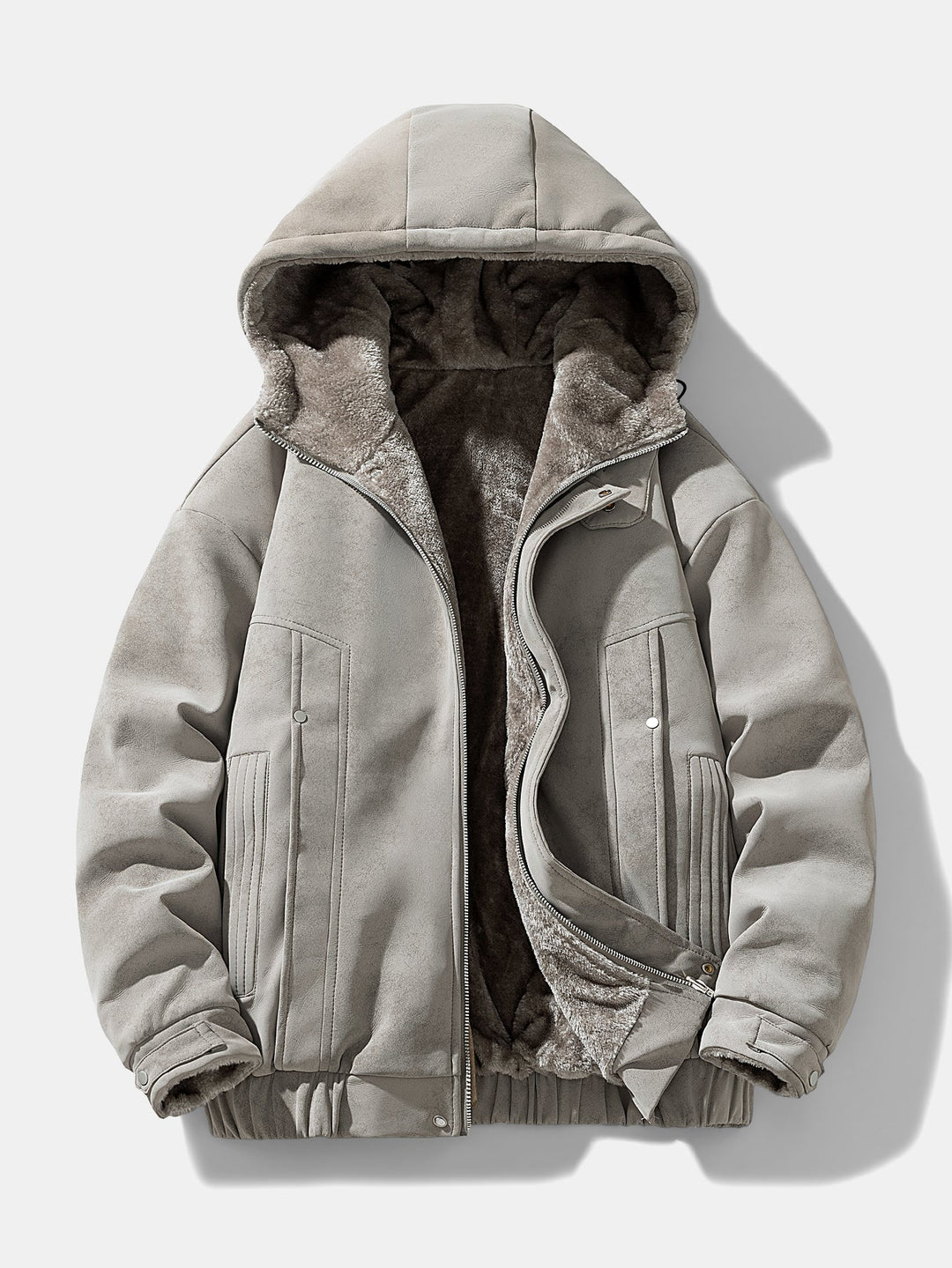 Heren Faux Suede Winterjas met Teddy Fleece in grijs, Relaxed Fit