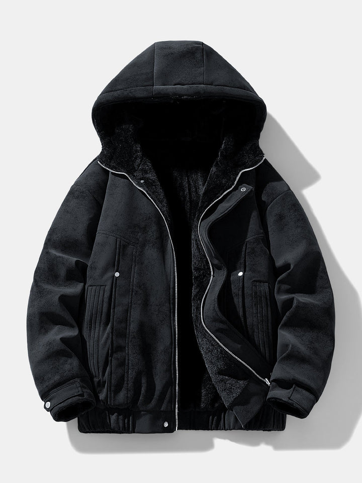 Heren Faux Suede Winterjas met Teddy Fleece in zwart, Relaxed Fit