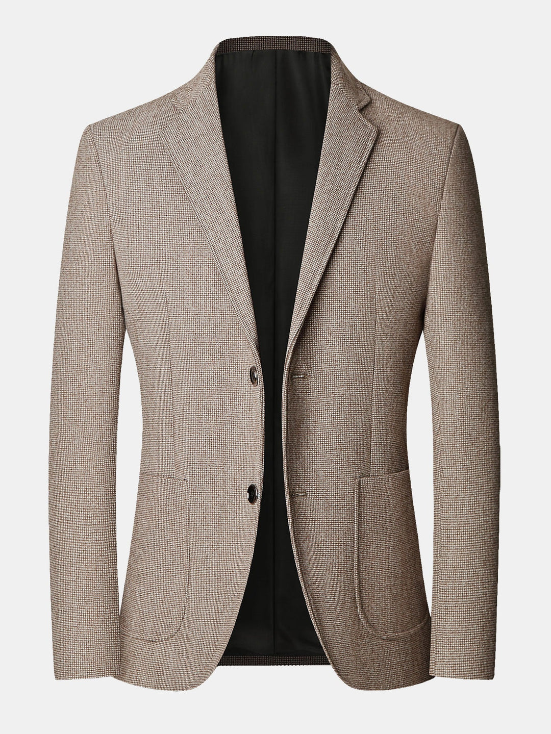 Heren Fijne Ruit Wollen Blazer in taupe, Regular Fit Zakelijk