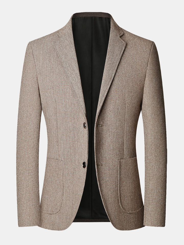 Heren Fijne Ruit Wollen Blazer in taupe, Regular Fit Zakelijk