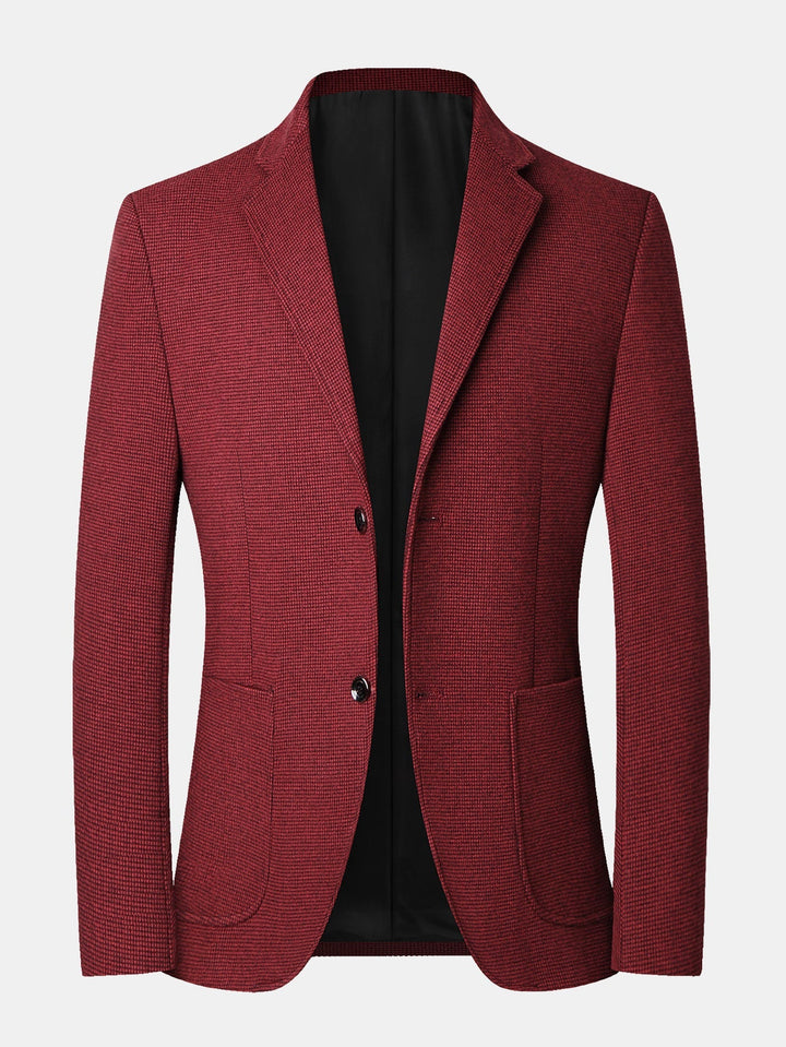 Heren Fijne Ruit Wollen Blazer in wijnrood, Regular Fit Zakelijk