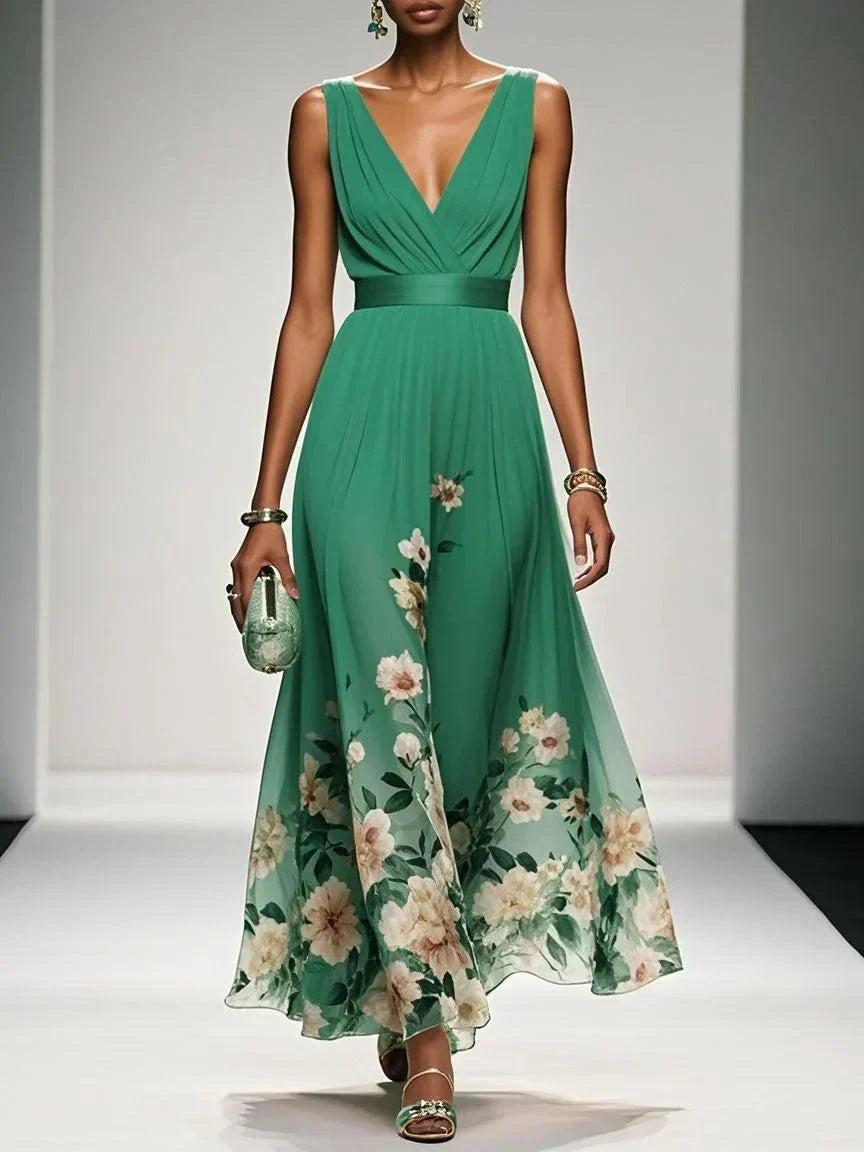 Heren Formele Jurk Bloemenprint V-hals - Elegant Fluïde Stijl - Groen