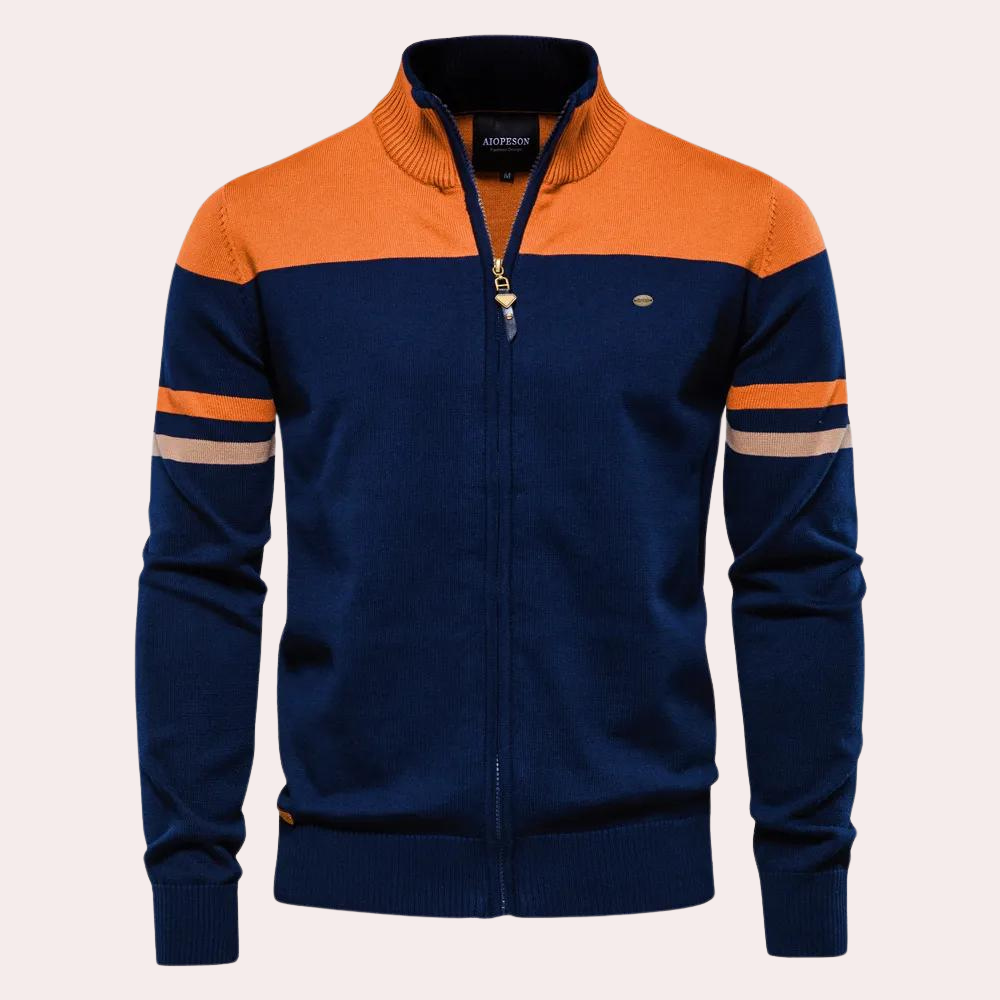 Heren Gebreid Vest met Rits - Sportieve Casual Look - Oranje