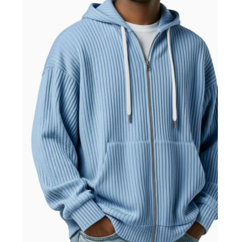 Heren Gebreide Cardigan met Capuchon - Casual Comfort - Blauw
