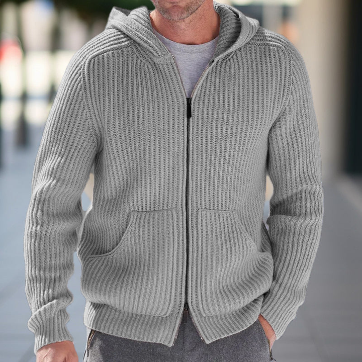 Heren Gebreide Cardigan met Capuchon - Casual Comfort - Grijs