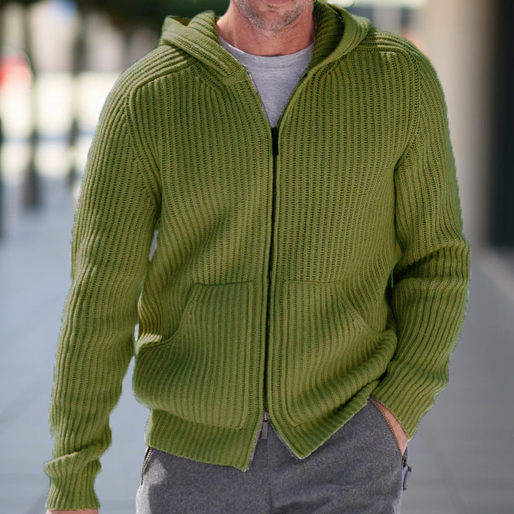 Heren Gebreide Cardigan met Capuchon - Casual Comfort - Groen