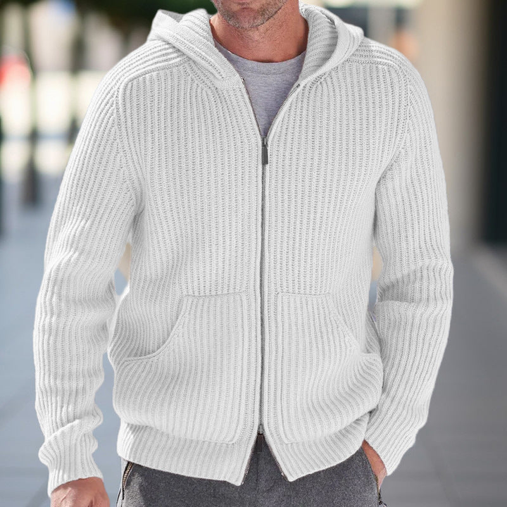 Heren Gebreide Cardigan met Capuchon - Casual Comfort - Wit