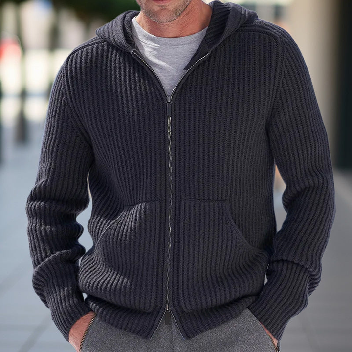 Heren Gebreide Cardigan met Capuchon - Casual Comfort - Zwart