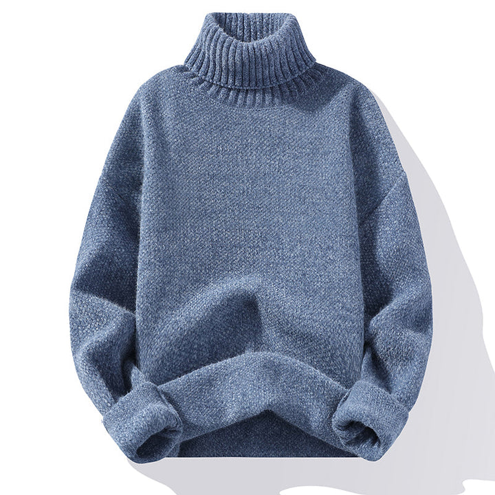 Heren Gebreide Coltrui - Klassieke Wollen Trui - Blauw