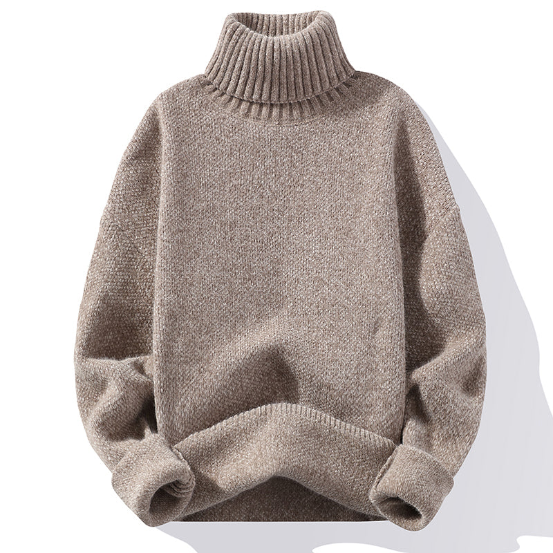 Heren Gebreide Coltrui - Klassieke Wollen Trui - Khaki