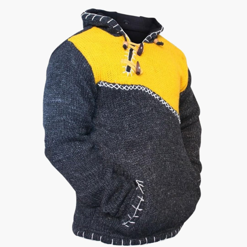 Heren Gebreide Hoodie met Kangaroezak - Casual Design - Geel