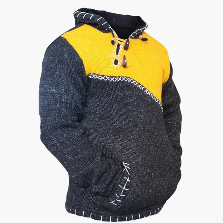 Heren Gebreide Hoodie met Kangaroezak - Casual Design - Geel
