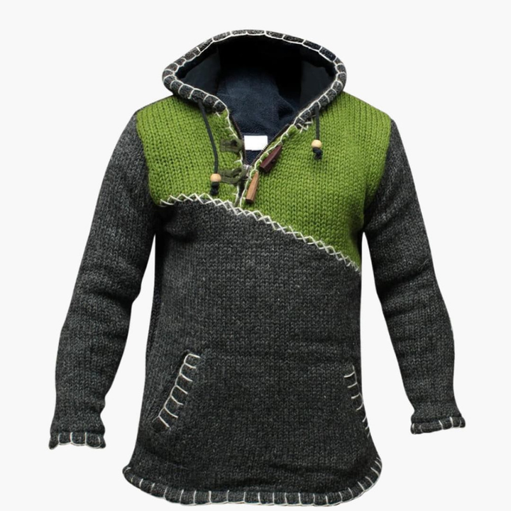 Heren Gebreide Hoodie met Kangaroezak - Casual Design - Groen