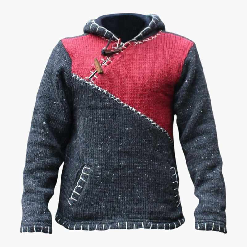 Heren Gebreide Hoodie met Kangaroezak - Casual Design - Rood