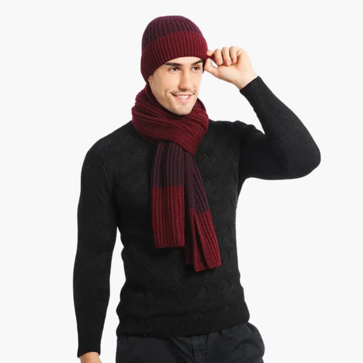 Heren Gebreide Muts Sjaal Handschoenen Set - Winterwarmte - Rood