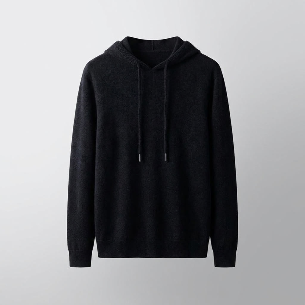 Heren Gebreide Pullover Hoodie in zwart, Klassieke Pasvorm