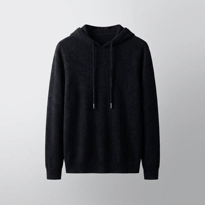 Heren Gebreide Pullover Hoodie in zwart, Klassieke Pasvorm