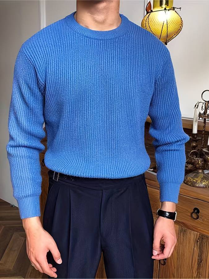 Heren Gebreide Ribbel Sweater - Tijdloze Warmte - Blauw