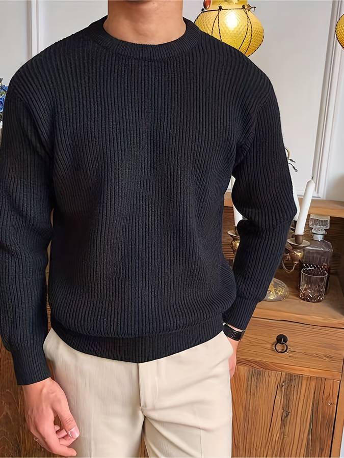 Heren Gebreide Ribbel Sweater - Tijdloze Warmte - Zwart