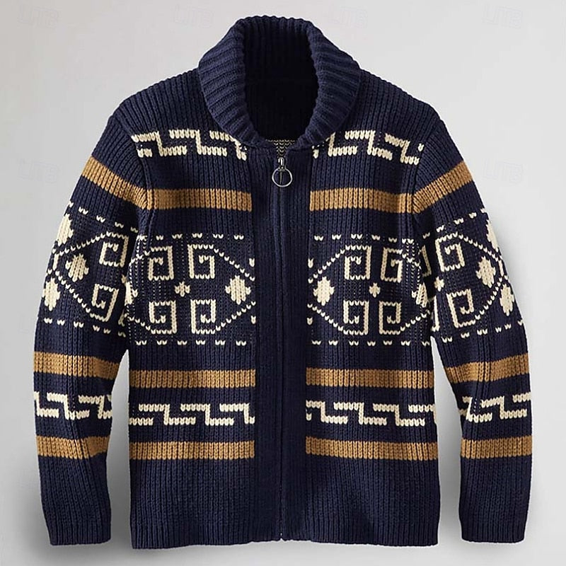 Heren Gebreide Ritscardigan met Patroon - Klassiek Design