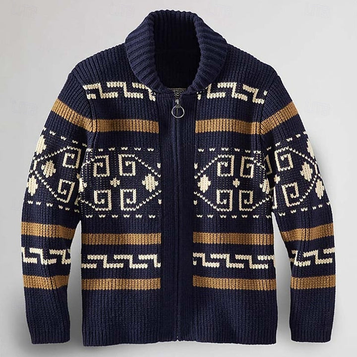 Heren Gebreide Ritscardigan met Patroon - Klassiek Design