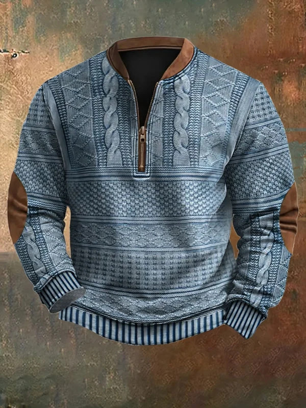 Heren gebreide trui met halve rits - Klassieke warmte - Blauw