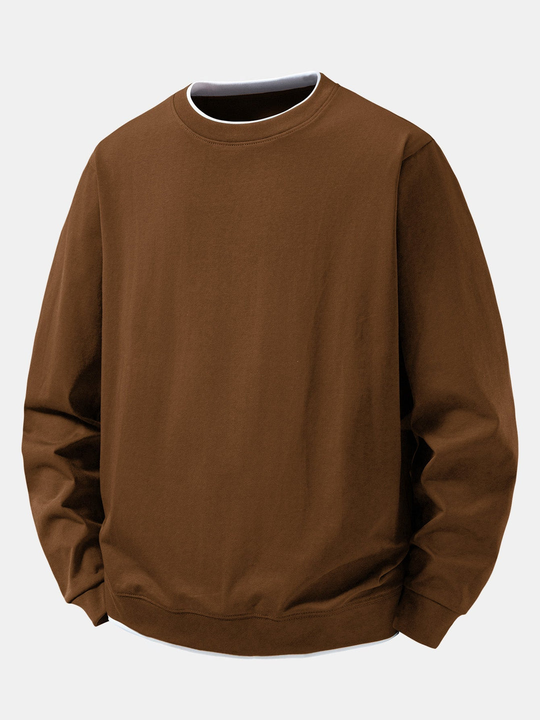 Heren Gelaagde Crew Neck Sweatshirt in donkerbruin, Casual Pullover