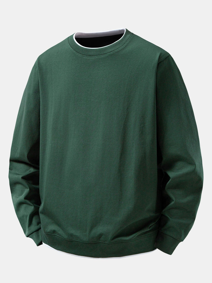 Heren Gelaagde Crew Neck Sweatshirt in donkergroen, Casual Pullover