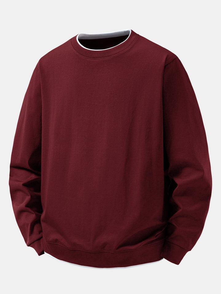 Heren Gelaagde Crew Neck Sweatshirt in wijnrood, Casual Pullover