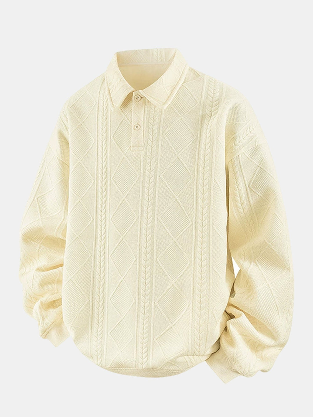 Heren Geometric Jacquard Polokraag Sweatshirt in crème, Relaxed Fit