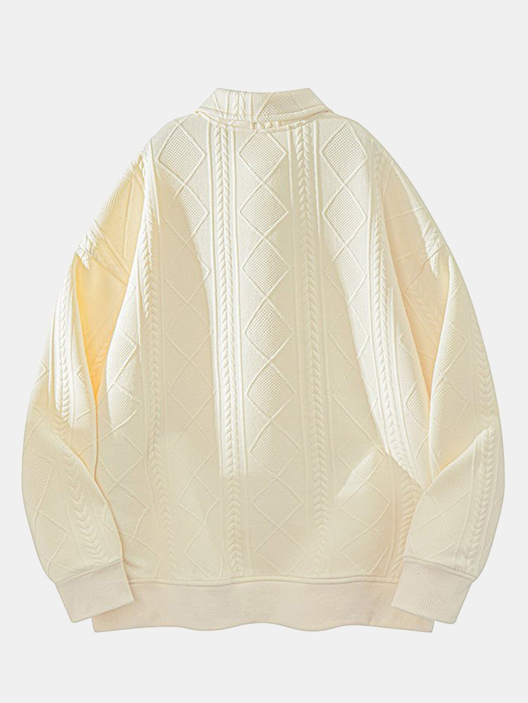 Heren Geometric Jacquard Polokraag Sweatshirt in crème, Relaxed Fit