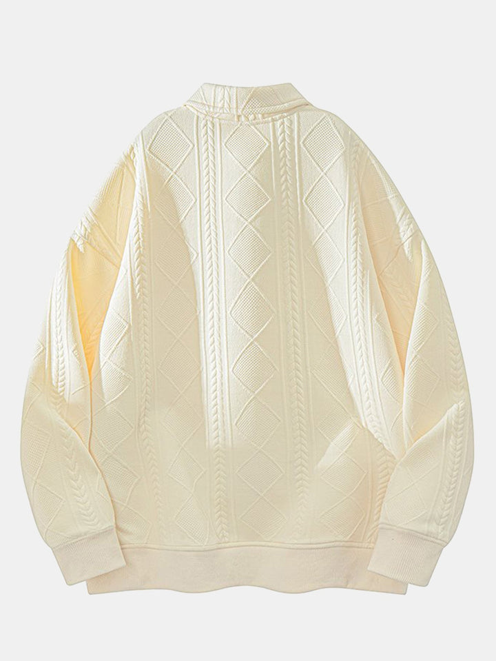 Heren Geometric Jacquard Polokraag Sweatshirt in crème, Relaxed Fit