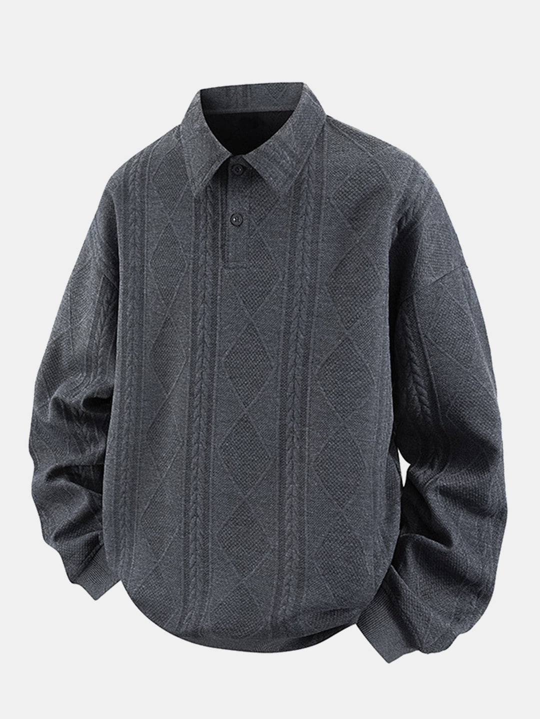 Heren Geometric Jacquard Polokraag Sweatshirt in grijs, Relaxed Fit