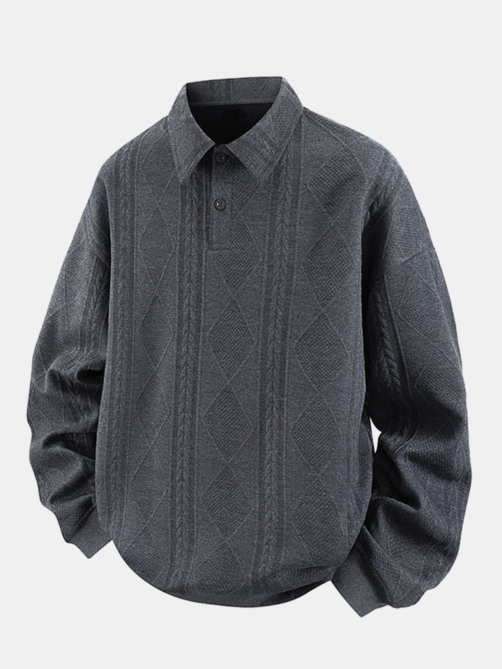 Heren Geometric Jacquard Polokraag Sweatshirt in grijs, Relaxed Fit