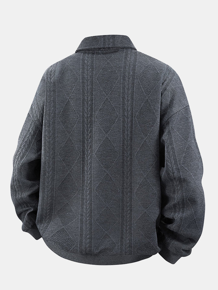 Heren Geometric Jacquard Polokraag Sweatshirt - Relaxed Fit