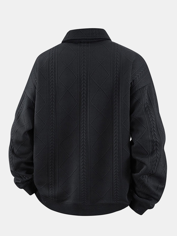 Heren Geometric Jacquard Polokraag Sweatshirt - Relaxed Fit