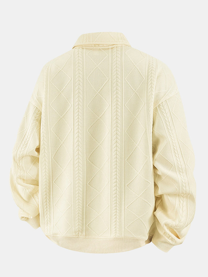 Heren Geometric Jacquard Polokraag Sweatshirt - Relaxed Fit