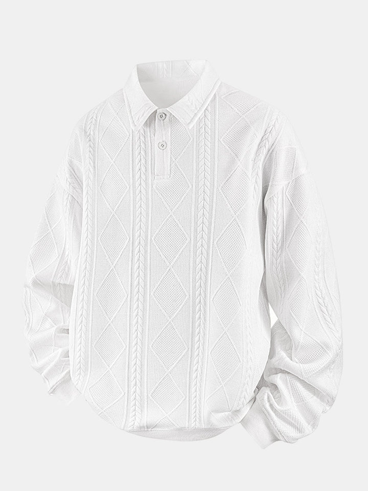 Heren Geometric Jacquard Polokraag Sweatshirt in wit, Relaxed Fit