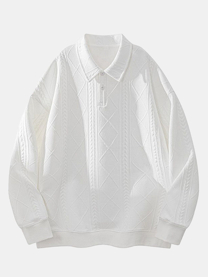 Heren Geometric Jacquard Polokraag Sweatshirt in wit, Relaxed Fit