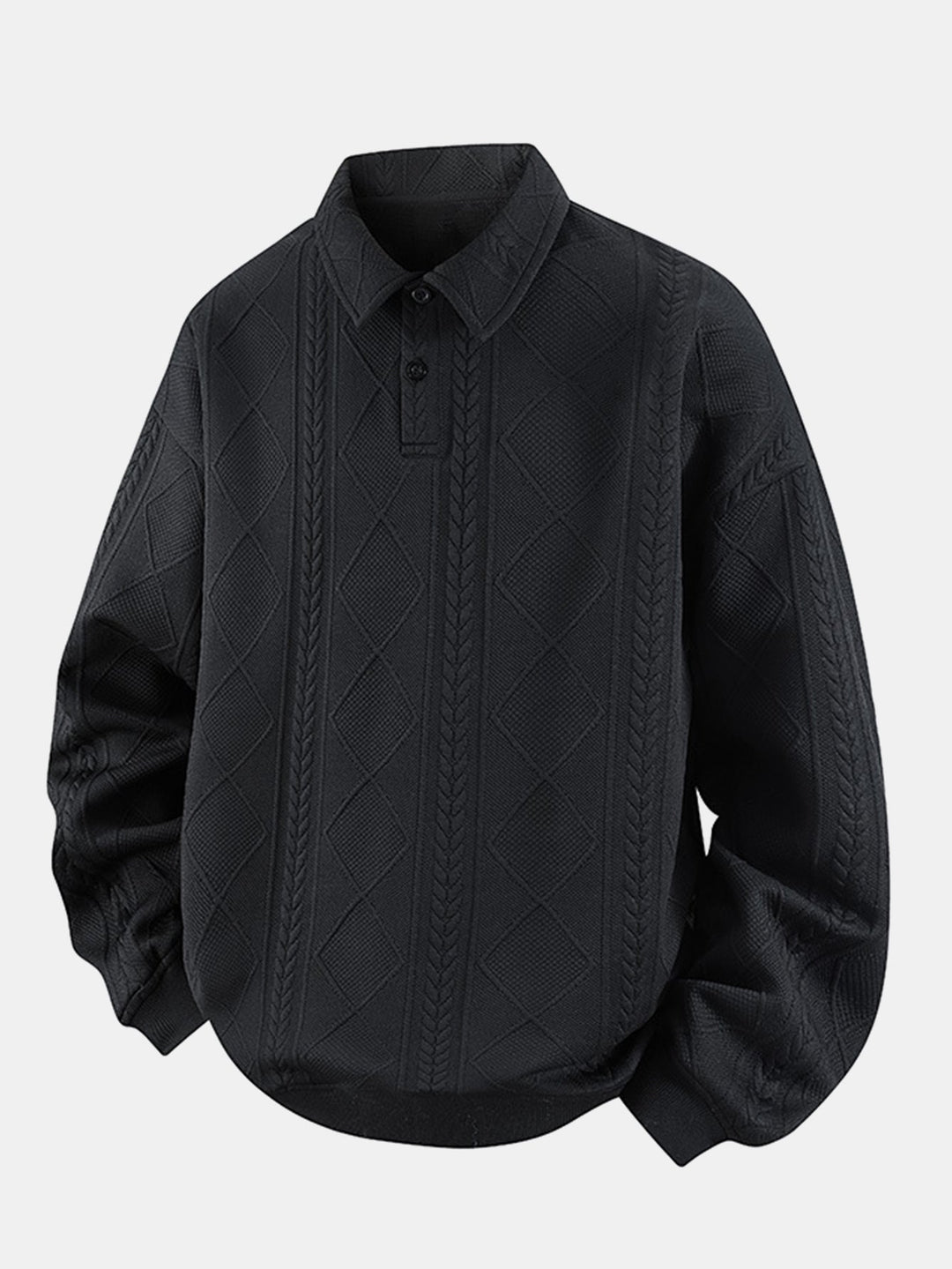 Heren Geometric Jacquard Polokraag Sweatshirt in zwart, Relaxed Fit