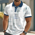 Heren Geometrisch Overhemd met Knopen - Klassieke Pasvorm - Blauw