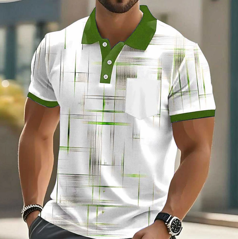 Heren Geometrisch Overhemd met Knopen - Klassieke Pasvorm - Groen