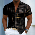 Heren Geometrisch Patroon Korte Mouwen Overhemd - Casual Statement - Zwart