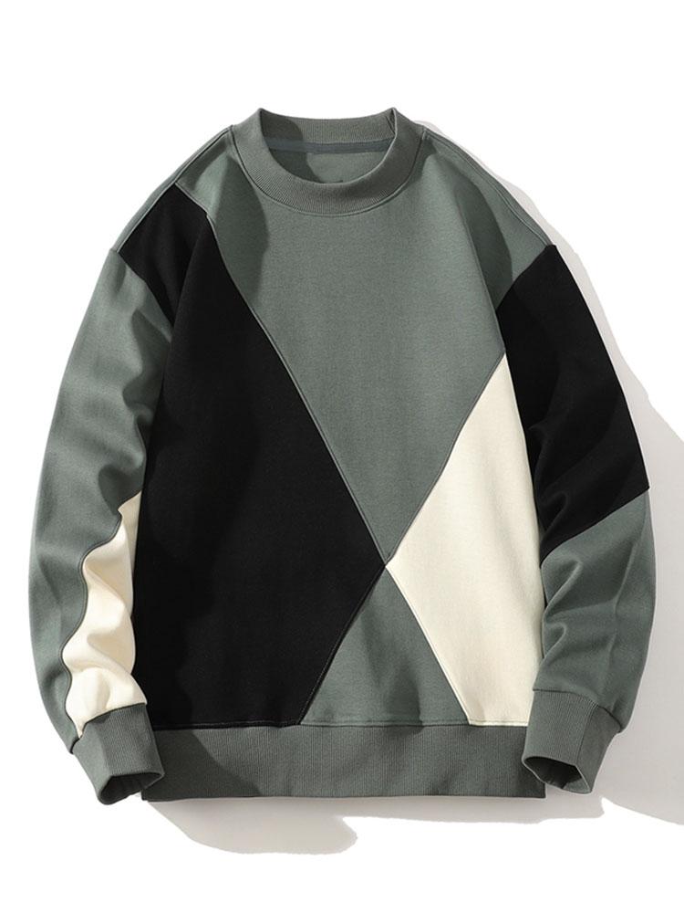 Heren Geometrische Patchwork Sweatshirt in groen, Relaxed Fit Casual