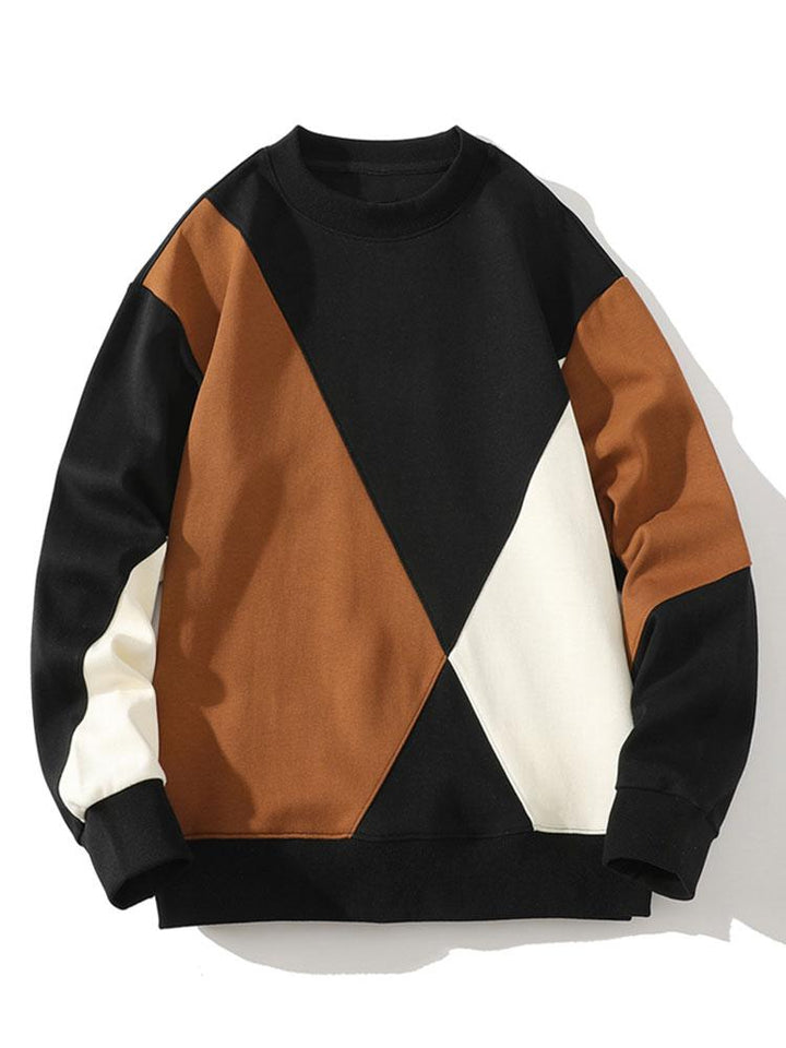 Heren Geometrische Patchwork Sweatshirt in zwart, Relaxed Fit Casual